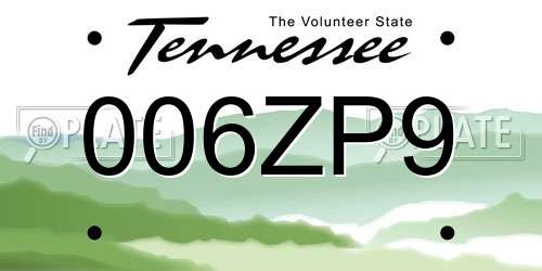 006ZP9 Tennessee License Plate