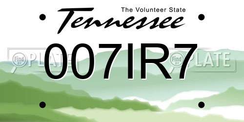 007IR7 Tennessee License Plate