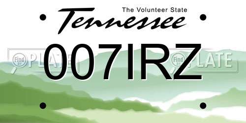 007IRZ Tennessee License Plate