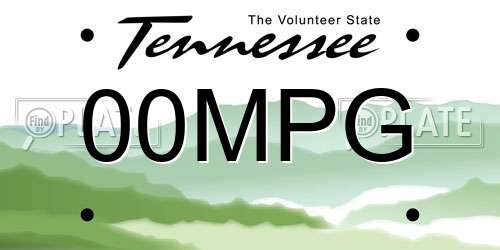 00MPG Tennessee License Plate