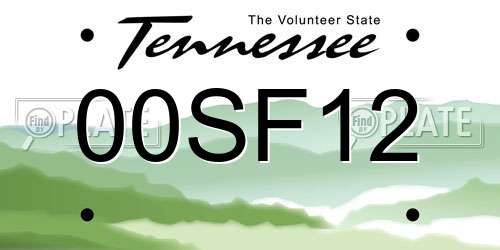 00SF12 Tennessee License Plate