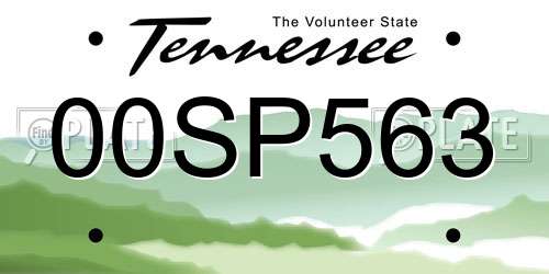 00SP563 Tennessee License Plate