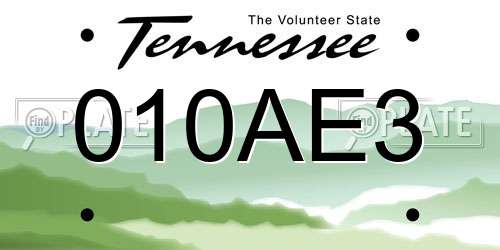 010AE3 Tennessee License Plate