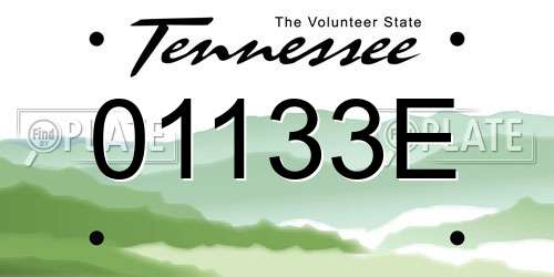 01133E Tennessee License Plate