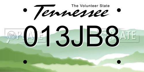 013JB8 Tennessee License Plate