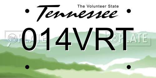 014VRT Tennessee License Plate