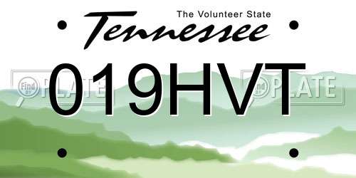 019HVT Tennessee License Plate