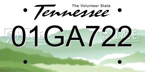01GA722 Tennessee License Plate