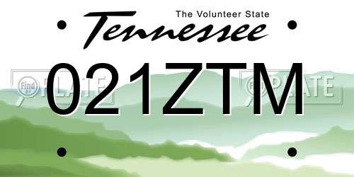 021ZTM Tennessee License Plate