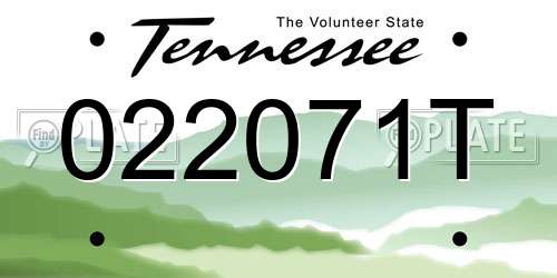 022071T Tennessee License Plate
