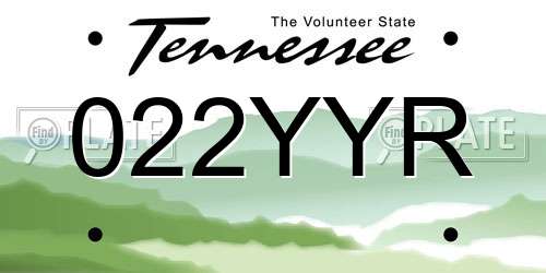 022YYR Tennessee License Plate