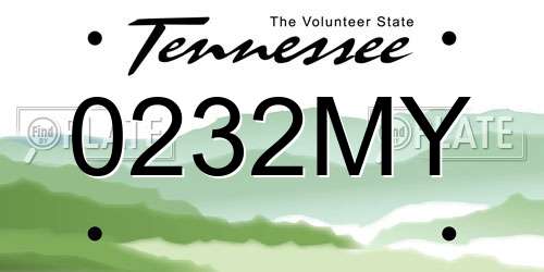 0232MY Tennessee License Plate