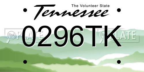0296TK Tennessee License Plate