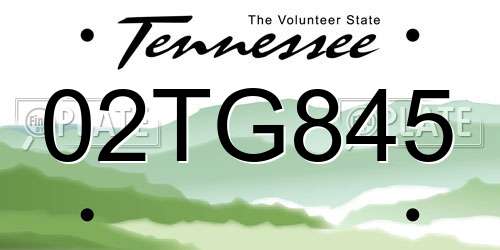 02TG845 Tennessee License Plate