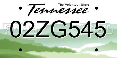 02ZG545 Tennessee License Plate