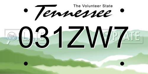 031ZW7 Tennessee License Plate