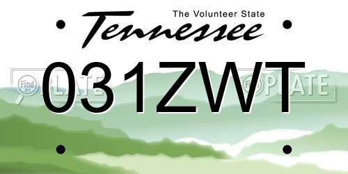 031ZWT Tennessee License Plate