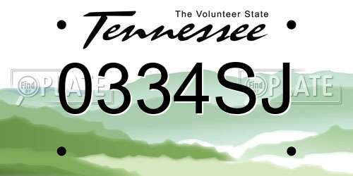 0334SJ Tennessee License Plate