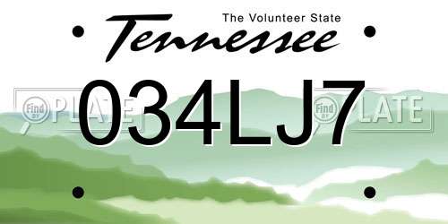 034LJ7 Tennessee License Plate