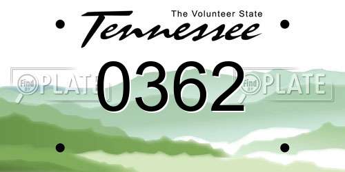 0362 Tennessee License Plate