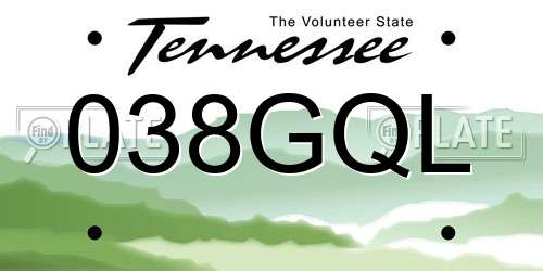 038GQL Tennessee License Plate