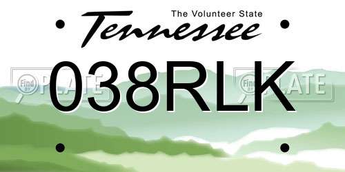 038RLK Tennessee License Plate