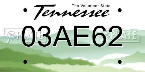 03AE62 Tennessee License Plate