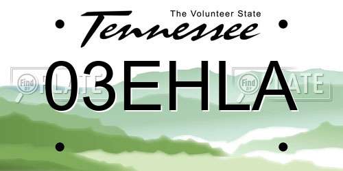03EHLA Tennessee License Plate