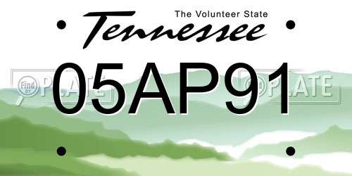 05AP91 Tennessee License Plate