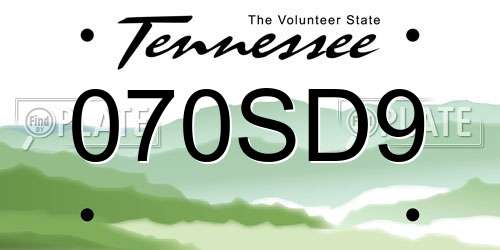 070SD9 Tennessee License Plate