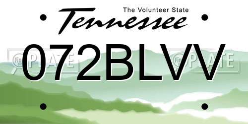 072BLVV Tennessee License Plate