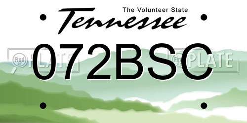 072BSC Tennessee License Plate