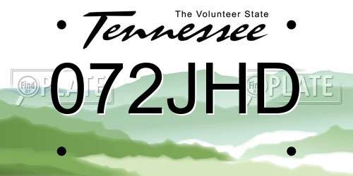 072JHD Tennessee License Plate