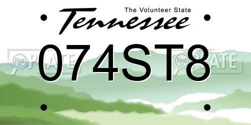 074ST8 Tennessee License Plate