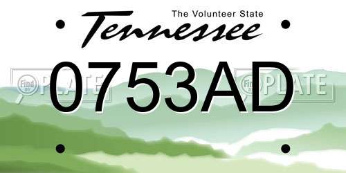 0753AD Tennessee License Plate