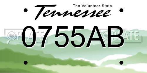 0755AB Tennessee License Plate