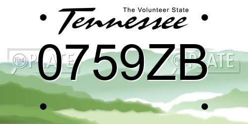 0759ZB Tennessee License Plate