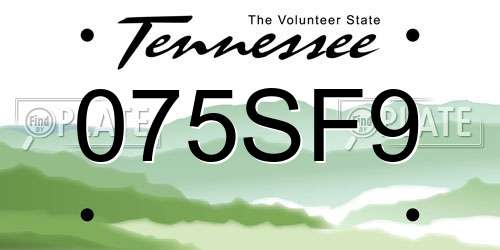 075SF9 Tennessee License Plate