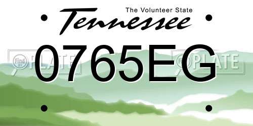 0765EG Tennessee License Plate