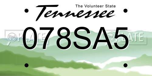 078SA5 Tennessee License Plate