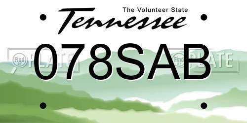 078SAB Tennessee License Plate