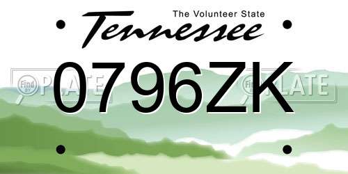 0796ZK Tennessee License Plate