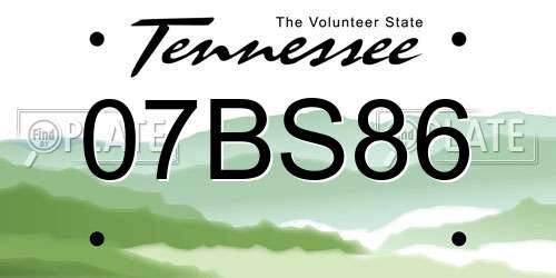 07BS86 Tennessee License Plate