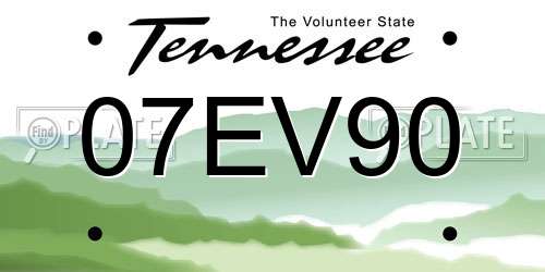 07EV90 Tennessee License Plate