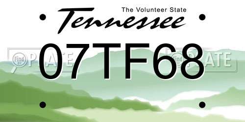 07TF68 Tennessee License Plate