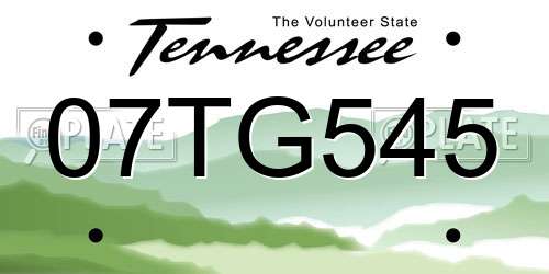 07TG545 Tennessee License Plate
