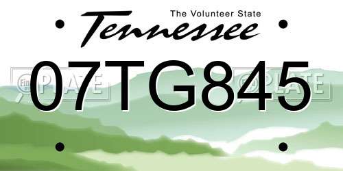 07TG845 Tennessee License Plate