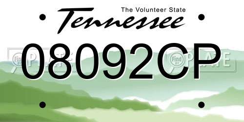 08092CP Tennessee License Plate