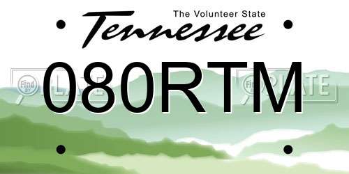 080RTM Tennessee License Plate