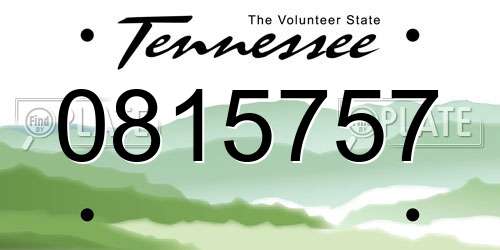 0815757 Tennessee License Plate
